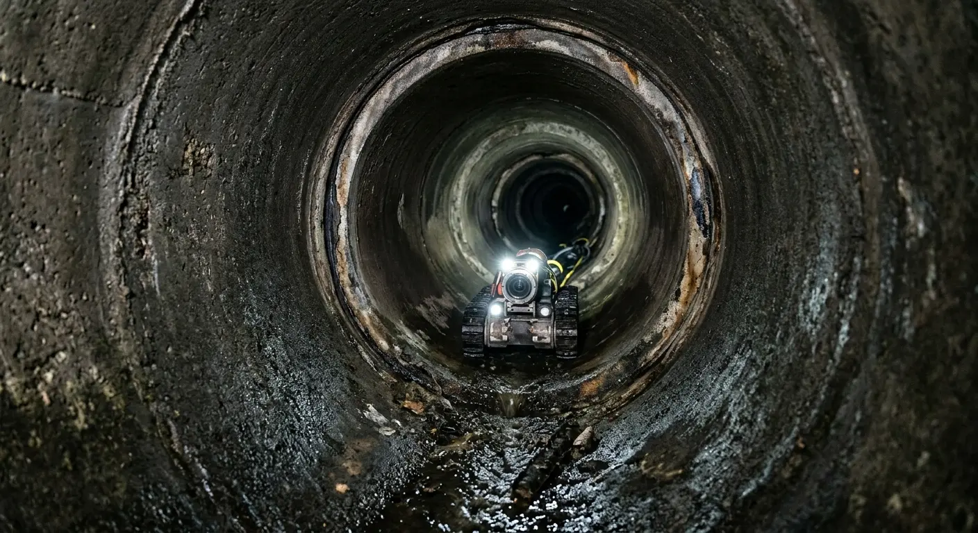 Robotic sewer camera inspecting pipe interior for Sewer Line Repair in Buxton